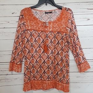 Max Jeans• orange & blue tassle tie top. Size M